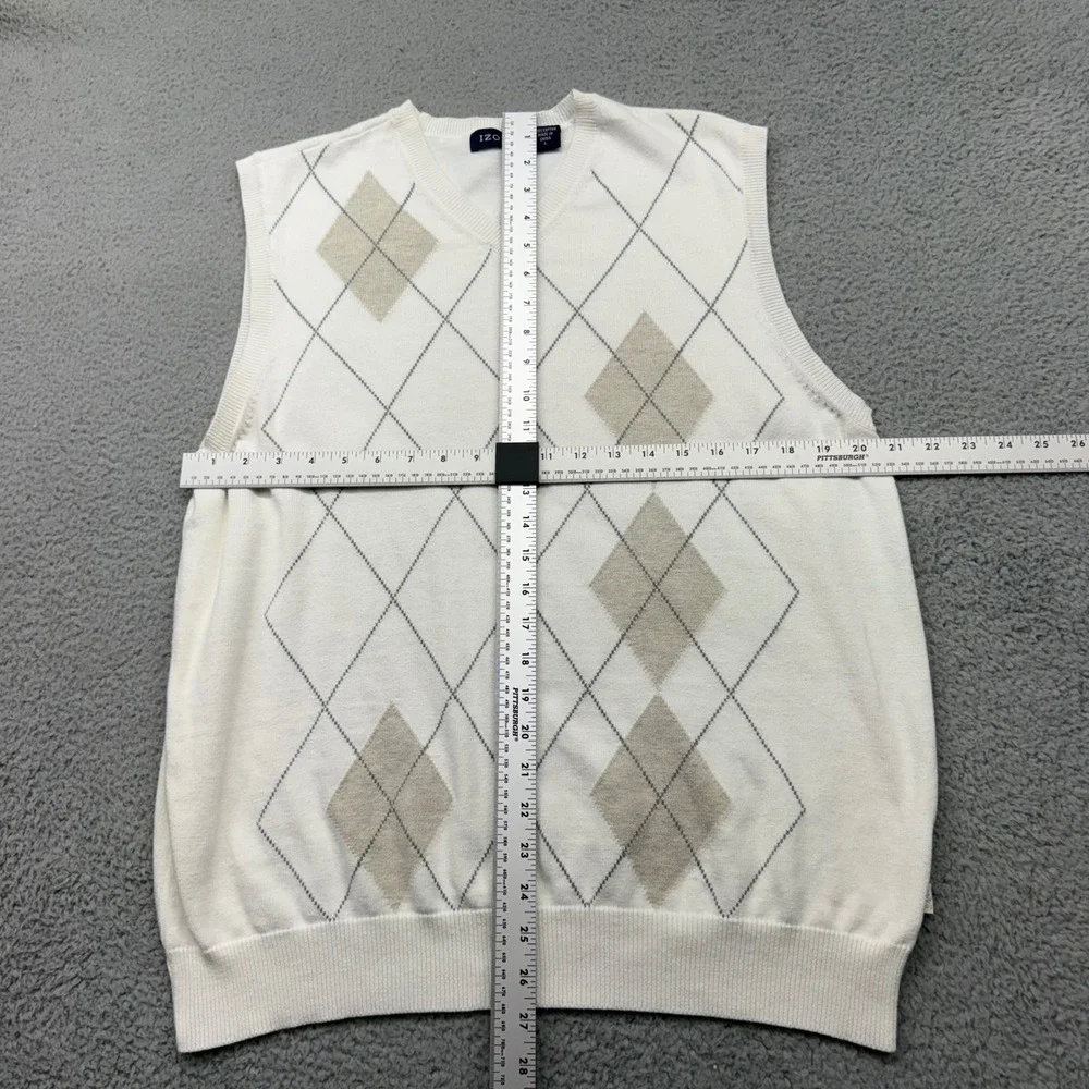 IZOD PC-772 Mens Size Large Cream Argyle V-Neck‎ Cotton Knit Sweater Vest